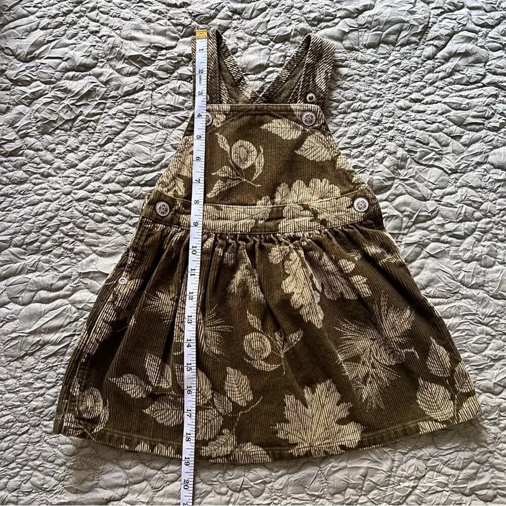 Baby Lulu Girls Jumper Dress 18M Olive Brown Corduroy Fall Leaf Pinecone